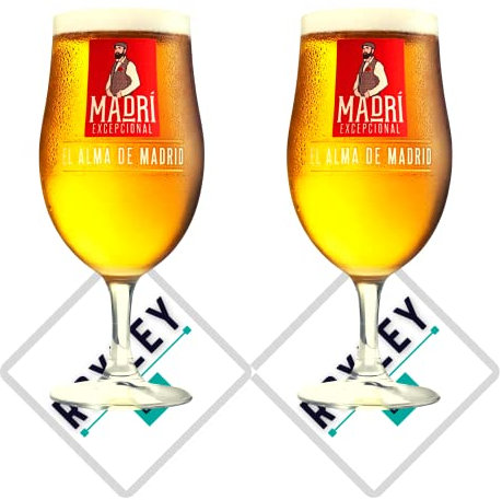 Roxley | Madri Pint Beer Glasses X2 | Also Comes with X2 Branded Beer Mats | Lager Beer 56Cl Size Glass Man Cave | Made in UK