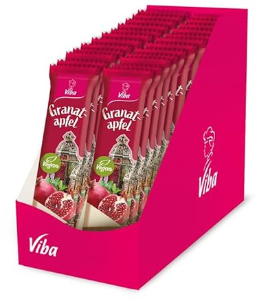 Viba Genussriegel Granatapfel, 24 x 35 g – Vorratspack Fruchtriegel mit Granatapfelsaftkonzentrat & Weinbeeren – Veganer Snack