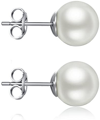 Perlenohrringe Silber 925 Damen Perlen Ohrringe Silber 925 Damen Ohrstecker Perle 9mm Echte Perlenohrringe Stecker Silber Perlenstecker Weiß Damen Ohrringe Silber Perle