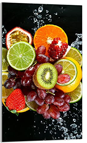 DarHaus Tabla de cortar decorativa de cristal templado y cubre vitro, Placa protectora de vitrocerámica 30 x 52 cm 1 piezas, para inducción, protección contra salpicaduras, decoración, FRUTA