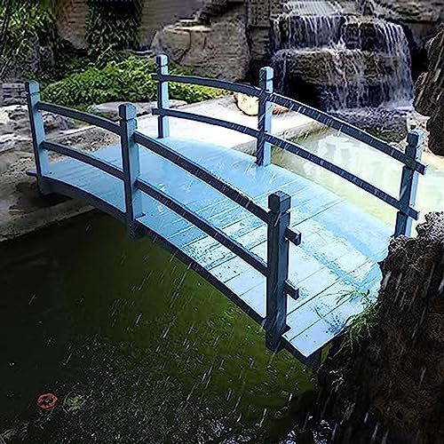 Petit Pont de Jardin en Arc en Bois Bleu pour Les étangs de ruisseau de gouttières, Pont de Cour extérieur de Conception de Doubles Mains courantes, cérémonie de de la prématernelle