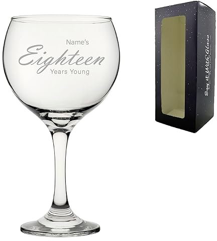 Personalised Engraved 18th Birthday Gin and Cocktail Glass, Name's 18 Years Young, Gift for Her, Handwritten Font, 640ml or 22.5oz Cubata Gin Balloon, Engraved in The UK