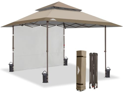 EAGLE PEAK 4x4m Pop up Überdachungs Zelt mit Einer Wand, sofortige Überdachung einfache Einrichtung faltender Unterstand, Beige