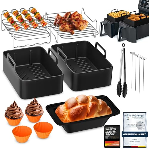 UNBOX Ninja Heißluftfritteuse Zubehör für Ninja Foodi Max Dual Zone AF400EU, AF451EU, AF300EU - 15-teiliges Airfryer Zubehör Set für COSORI Dual Blaze Airfryer 8,5 L - BPA-frei