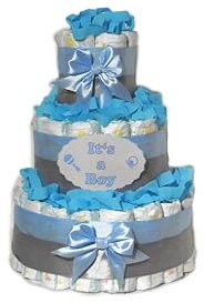 Windeltorte | Geschenk zur Geburt | Windelgeschenk für Jungen | It's a Boy blau-grau