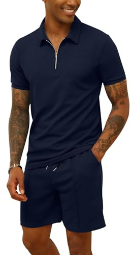 CTU Tuta da uomo, polo e pantaloncini, 2 pezzi, abbigliamento estivo, tuta sportiva, Marina Militare, L