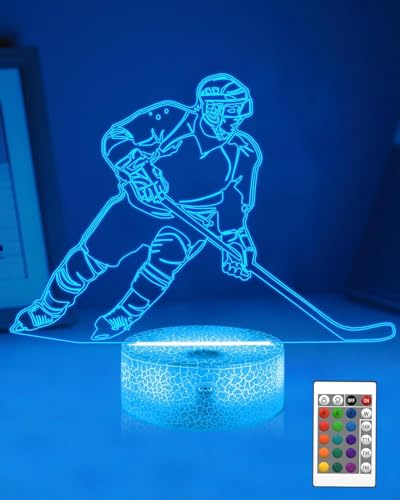 Attivolife Eishockey 3D-Nachtlicht, Nachttisch-Illusion, optische LED-Lampe mit Fernbedienung + Timer, 16 Farbwechsel, Schlafzimmer-Dekor, bestes Geburtstagsgeschenk für Kinder, Jungen, Teenager