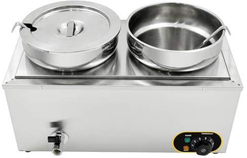 MOOTACO Bain Marie Speisenwärmer Wasserbad Gastro aus Edelstahl, 11Lx2, Behälter mit Deckel, Buffetwärmer, verstellbar 30 °C – 85 °C,