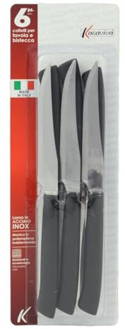 kasaviva Coltelli, Set 6pz per Tavola e Bistecca, Lama in Acciaio Inox e Manico Indeformabile (1, Nero)