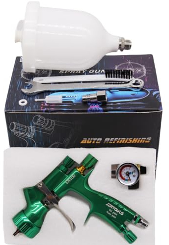 JZNTOOLS HVLP färgsprutpistol, professionell färgspruta, 600 ml kapacitet, 1,3 mm munstycke i rostfritt stål, med tryckregulator för vattenbaserad färg (1,3 mm munstycke-ljusgrön)