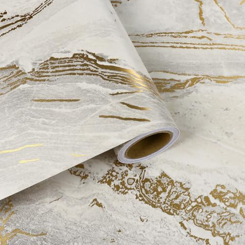 VaryFloral Marmor Tapete 30cmx300cm Selbstklebende Tapete Matt Marmor Folie Gold Beige Möbelfolie Selbstklebend Marmoroptik Wandtapete Verdickt Wasserfest Folie Arbeitsplatte Badezimmer Schublade
