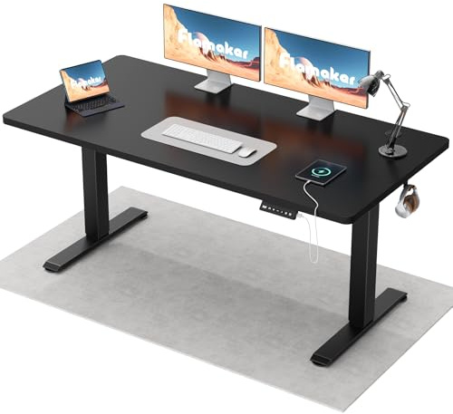 Flamaker Höhenverstellbarer Schreibtisch Ganze Tischplatte 140 x 60 cm Elektrischer Schreibtisch Höhenverstellbar für Steh-Sitz, Computertisch mit Memory-Funktion,Standing Desk,Schwarz
