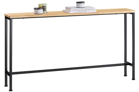 SoBuy Konsolentisch schmal 120x65x20cm für Flur | Flurtisch aus MDF und Metall, offene Ablagefläche, Tragkraft 50kg, natur & schwarz FSB19-E
