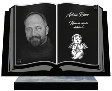 ETERNEL - Personalisierte Grabplatte Buch Engel Schutzengel Foto und Text anpassbar, lasergravierte Grabplatte für Hommage, Grabplatte, Grabstein, Beerdigung, Gedenken