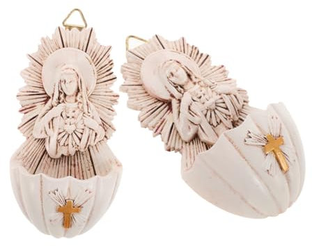 TOPBATHY Elegant Holy Water Font for Wall Catholic Decor Indoor Wall Art Resin Decor