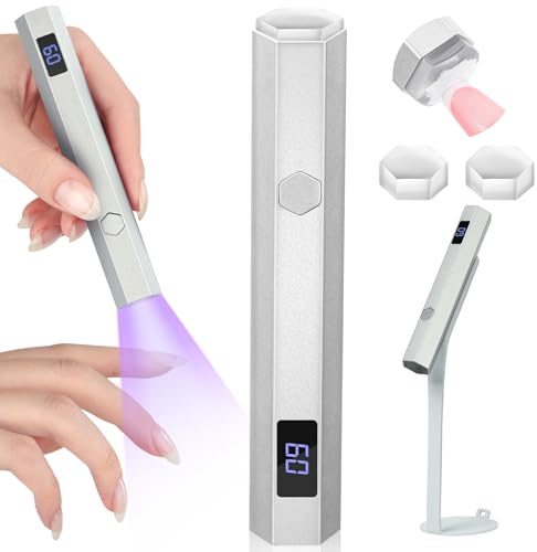 Saviland Lampada U V per unghie in gel: 2 in 1 piccola lampada per unghie U V & Nail Stamp con supporto magnetico, mini lampada per unghie ricaricabile UV piccola torcia LED portatile UV (argento)