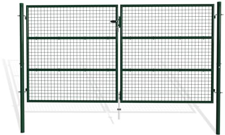 Casanoov Portail Grillage OLGA 3x1,5 m Vert Mousse – Portail Battant 2 Vantaux avec Poteaux Inclus – Acier Galvanisé – Résistant Intempéries et Anti-Corrosion – Kit Complet 285x150 cm