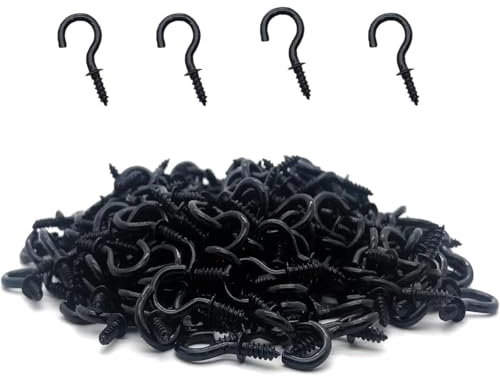 100pcs Small Hooks - 0.5in Small Screw Hooks - Small Hooks for Hanging - Tiny Screws in Hooks,Metal Ceiling Screw Hooks,Small Hanging Hook black Ceiling Hooks for Hanging Plants&Kitchen Cabinet Shelf