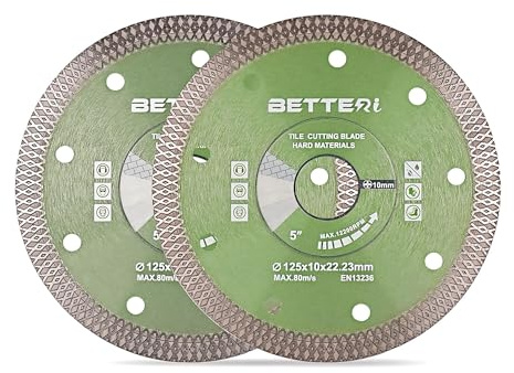 BETTERI 2 Stück Diamantscheibe 125mm x 22,23mm Extra Dünn, Diamant Trennscheiben 125mm für Fliesenschneider & Trennschneider, zum Schneiden von Fliesen, Keramik, Marmor