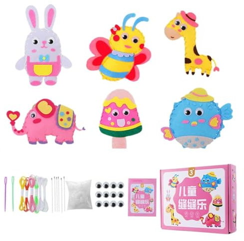 YUZNA 6 Stück DIY Nähset Tierformen Filz Bastelset für Kinder und Anfänger, Tiere Nähen, mit Füllwatte, Plastiknadeln, Gefüllte Filz Plüsch Ornamente für Handwerk (Stil zufällig)