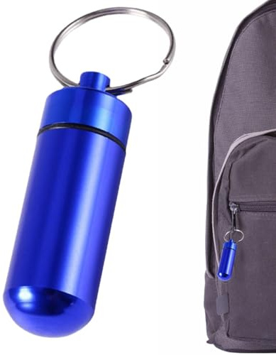 Pillendose mit Schlüsselanhänger, tragbarer Pillenhalter, Schlüsselanhänger, wasserdicht, kleine Pillendose aus Metall, tragbarer Pillen-Organizer-Behälter