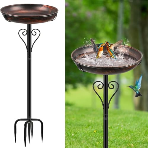ODSNANIE Vogeltränke Stehend,Vogelbad für Draußen Garten,Antike Bronze | Metall 5-zackiger Sockel,103cm Vogeltränke Winterfest,Leicht zu reinigen,Freistehendes Vogelbecken für Außenbereich,Hof,Rasen