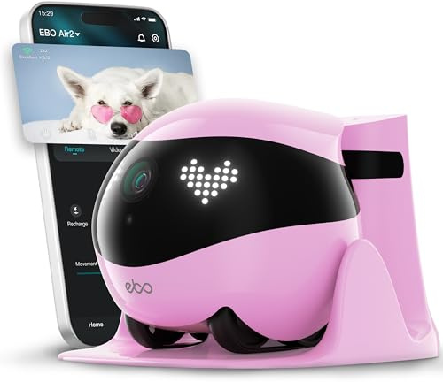 Enabot EBO Air 2 Mobile 2K Pet Camera Robot with Two-Way Talk(Pink) | Family Companion with Whole-Home Mobility, Custom Pixel Facial Expression, Auto-Recharge, Night Vision, Long Distance Gift