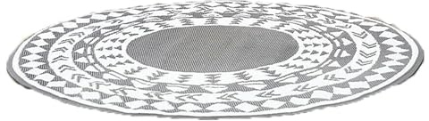 MEHRU Round Outdoor Rug Reversible Garden Carpet Non Slip Circular Rug | Outdoor Recycled Plastic Carpet Waterproof for Patio Garden Camping Beach Mat Picnic Rugs (Grey)