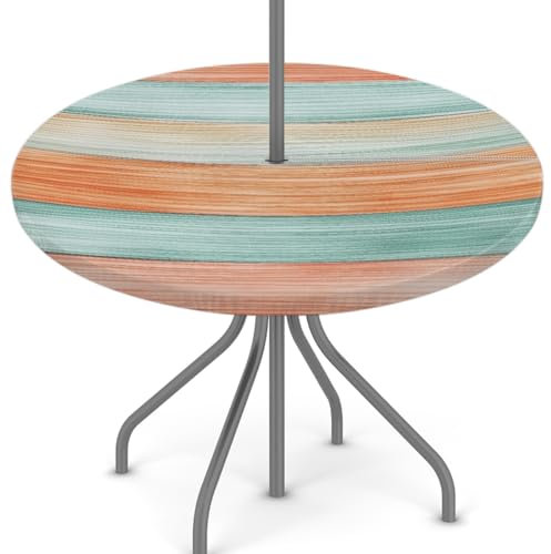 Woltant Nappe ronde avec trou de parasol et fermeture éclair facile à nettoyer avec bords élastiques pour jardin, terrasse, barbecue (bois aquarelle)
