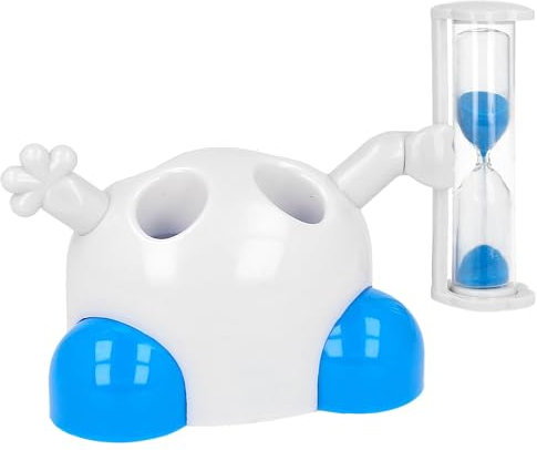 Lantelme Soporte para cepillos de dientes para niños con reloj de arena de 3 minutos y espacio para 4 cepillos de dientes | Soporte para cepillos de dientes de plástico color blanco y azul |