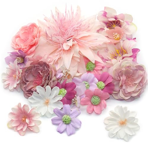 Eteamcan Pink Artificial Flower Heads for Cake Decoration Crafts, Fake Cake Flowers Pink Faux Silk Flower Heads for Cakes Decorations Wedding Party 19 Pcs