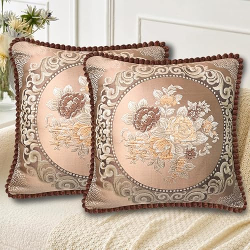 MiGuoLeyu Housse Coussin 50x50 Lot de 2 - Double Face Vintage Motif Floral Brodé - Douce Respirante Infroissable - Décoration Salon Chambre