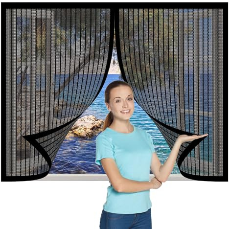 Mosquiteras para Ventanas de Madera 223 x 243 cm sin Taladrar Mosquiteras a Medida Magnética Cierre Automático Antimosquitos para Puertas Correderas Balcones Terraza, Negro