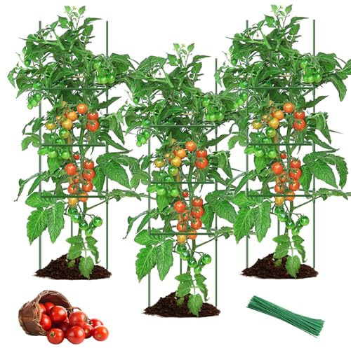 Enrejado para tomates con bandas de metal, juego de 3 unidades, 30 x 30 x 130 cm, soporte para plantas de jardín