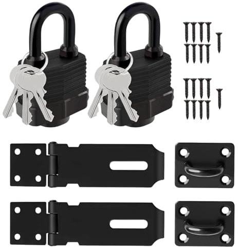 2 Set Serrature per Porte Esterne, Lucchetto con Chiusura a Viti, Lucchetto Impermeabile per Camera da Letto Capannone Serratura, Catenaccio Porta Serratura Nero per Giardino, Door Lock