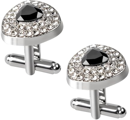 2PCS Black Crystal White Rhinestones Heart Cufflinks Fashion Cuff Links Tuxedo Studs for Men Women Classic Wedding Party Groom Business Shirt Black Suit Cuff Links Elegant Gift