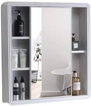 Armoire Murale Salle de Bain Coins Arrondis Étagère Murale Porte Coulissante à Miroir Aucun Assemblage Requis Convient Pourles Salons de Beauté(70 * 70cm)
