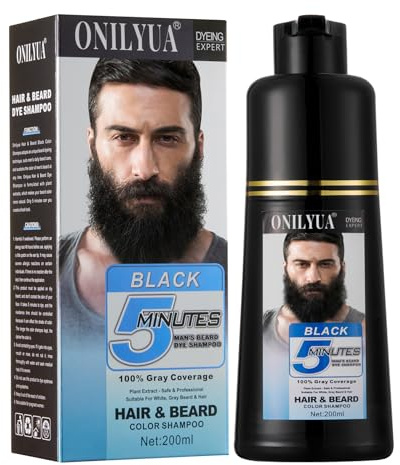 Beard Dye for Men, Beard Color & Hair Dye Shampoo, Beard Dye Black for Gray Coverage, Mens Hair Color Works in Minutes, Simpler Hair Color for Men, Easy to Use