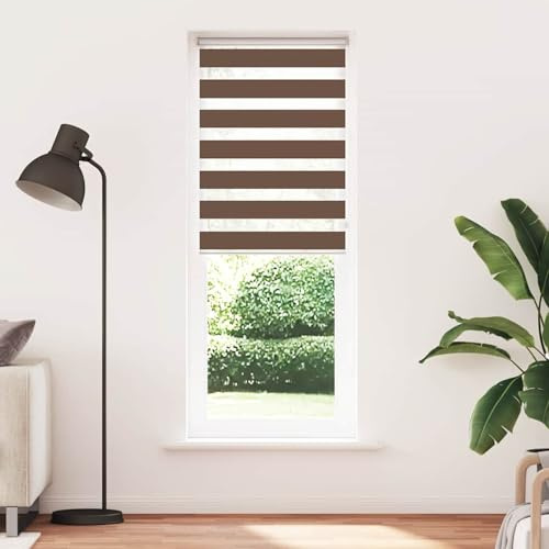 Gecheer Zebrarollo Braun 90x200 cm Stoffbreite 85,9 cm Polyester Doppelrollo ohne Bohren Zebrarollo Seitenzugrollo Lichtdurchlässig Verdunkelnd für Wohnzimmer Büro Balkontür