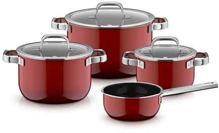 WMF Fusiontec Mineral Pro, 4-teiliges Topf-Set, langlebiges, kratzfestes Material, Kochtopf Set Induktion, für alle Herdarten geeignet, Made in Germany, Passion Red, 0519585290