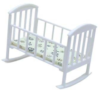 Sharplace 1:12 Miniatur-Babybett mit Matratze, realistisches Puppenbett, Spielzeug, Schlafzimmerzubehör, Mini-Babybett, Dekoration, Kindergeschenk, Weiß