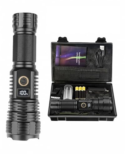 Tekwet Taschenlampe Helle, XHP90 100000 Lumen LED Taschenlampe, USB Type-C Aufladbar, 5000mAh Batteriebetrieben Taktische taschenlampen, IPX5 Wasserdicht, Camping Wandern Outdoor