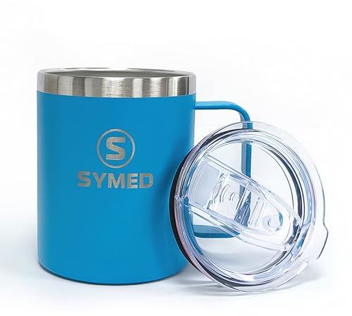 SYMED 12oz (355ml) Insulated Coffee Mug with Handle – Stainless Steel Travel Cup, Leak-Resistant Lid, Dishwasher-Safe (Light Blue)