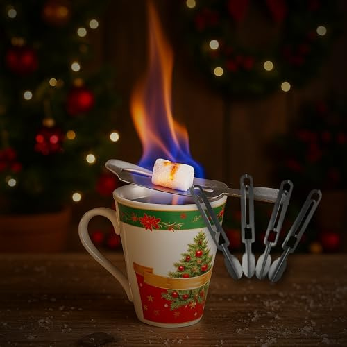 Feuerzangenbowle Zuckerzangen 4er Set – robuste Edelstahl-Feuerzange mit Drainage-Lochung, spülmaschinenfest, ideal für Weihnachten & Silvester 1.5 x 14.5 cm