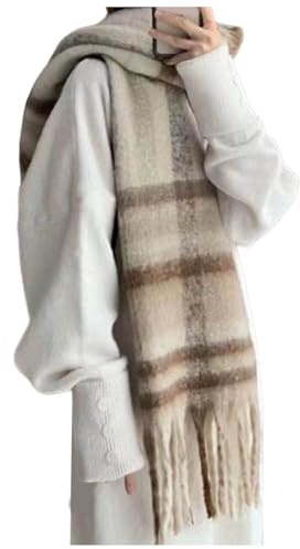 Ladies Scarf, Tartan Scarf Women, Chunky Loop Yarn Plaid Scarf For Cozy Warm Winter Fashion Soft Textured Wrap Shawl Elegant Everyday Style