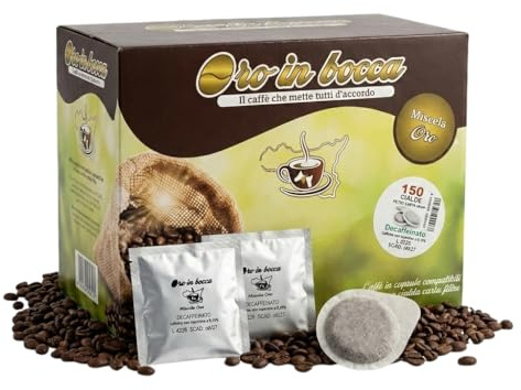 Oro in Bocca Cialde Compostabili Caffè Dek – Miscela Decaffeinata a Vapore per Espresso Delicato e Ricco di Gusto, Cialde Compatibili con Macchine Espresso (Dek) (300, Decaffeinato)