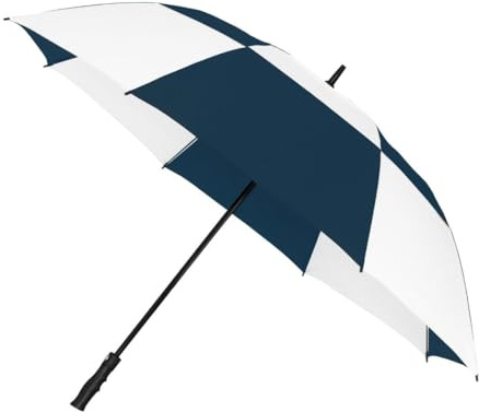 Falcone Automatik-Golfschirm – Windfest – 8 Fiberglasstreben – Komfortabler Griff – Schirm für Damen und Herren – Strapazierfähiges Polyester-Bespannung – 130 cm Durchmesser – Marineblau und Weiß