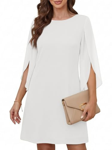 Cicy Bell Vestido de cóctel para mujer, cuello redondo, elegante, de malla, manga 3/4, monocolor, informal, vestido de verano