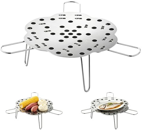 Niuhong 1 inserto per cottura a vapore in acciaio inox 304, pieghevole, 24,2 x 6,3 cm, inserto per cottura a vapore per pentole, pentole e stufati, verdure, pesce, carne, vapore sano, accessori da