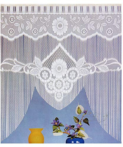 heimtexland Gardinen, Vorhang, Fadenstore-Fensterbild in M-Bogenform mit Stangendurchzug, Farbe Weiß, Höhe 110cm x Breite 100cm für Fensterbreite 85-100cm